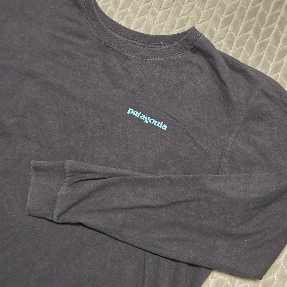 Patagonia Mens Black Organic Cotton Long Sleeve Fitz Roy Logo T-Shirt Medium